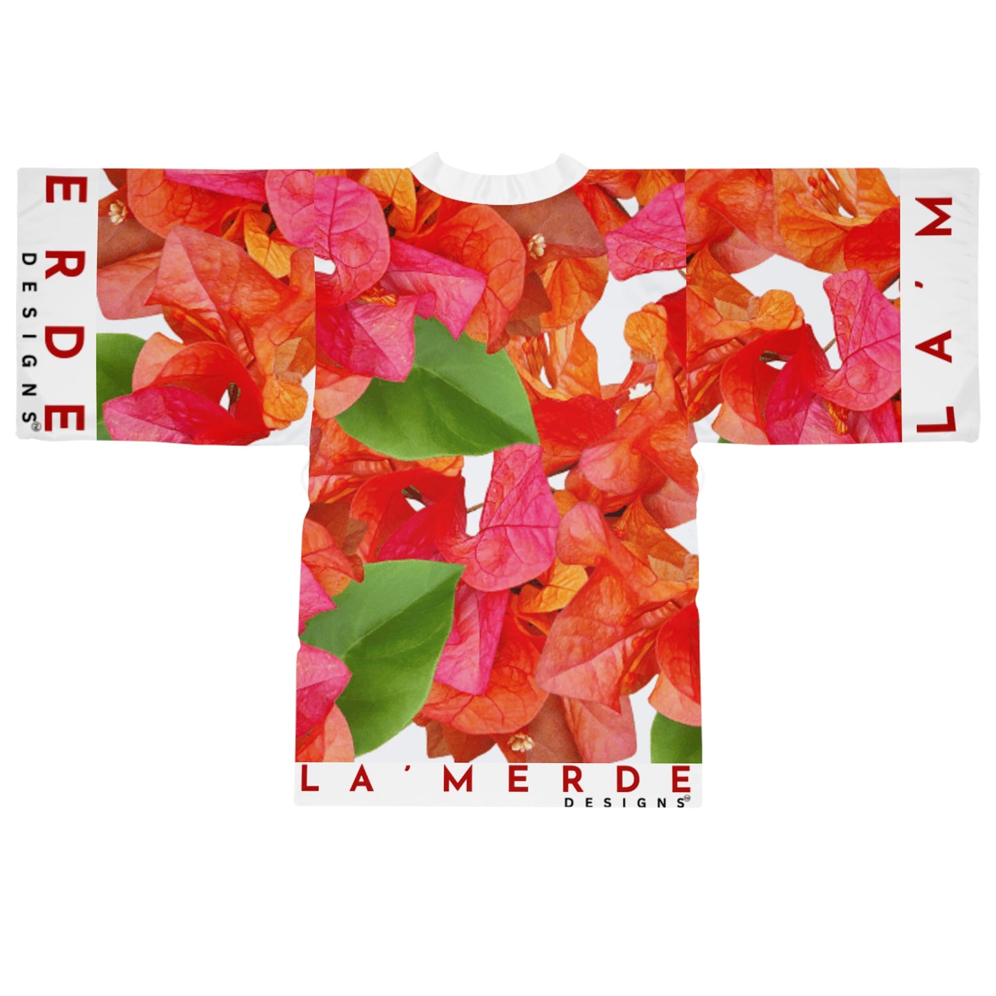 Chic Kimono Style Robe Japanese Inspired: Brilliant Red, Pink & Orange Bougainvillea