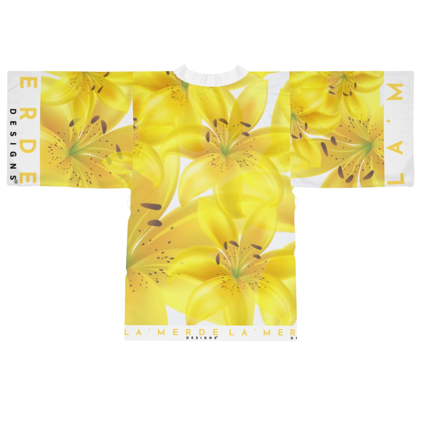 Chic Kimono Style Robe Japanese Inspired: Watercolor Yellow Lilium Lilly
