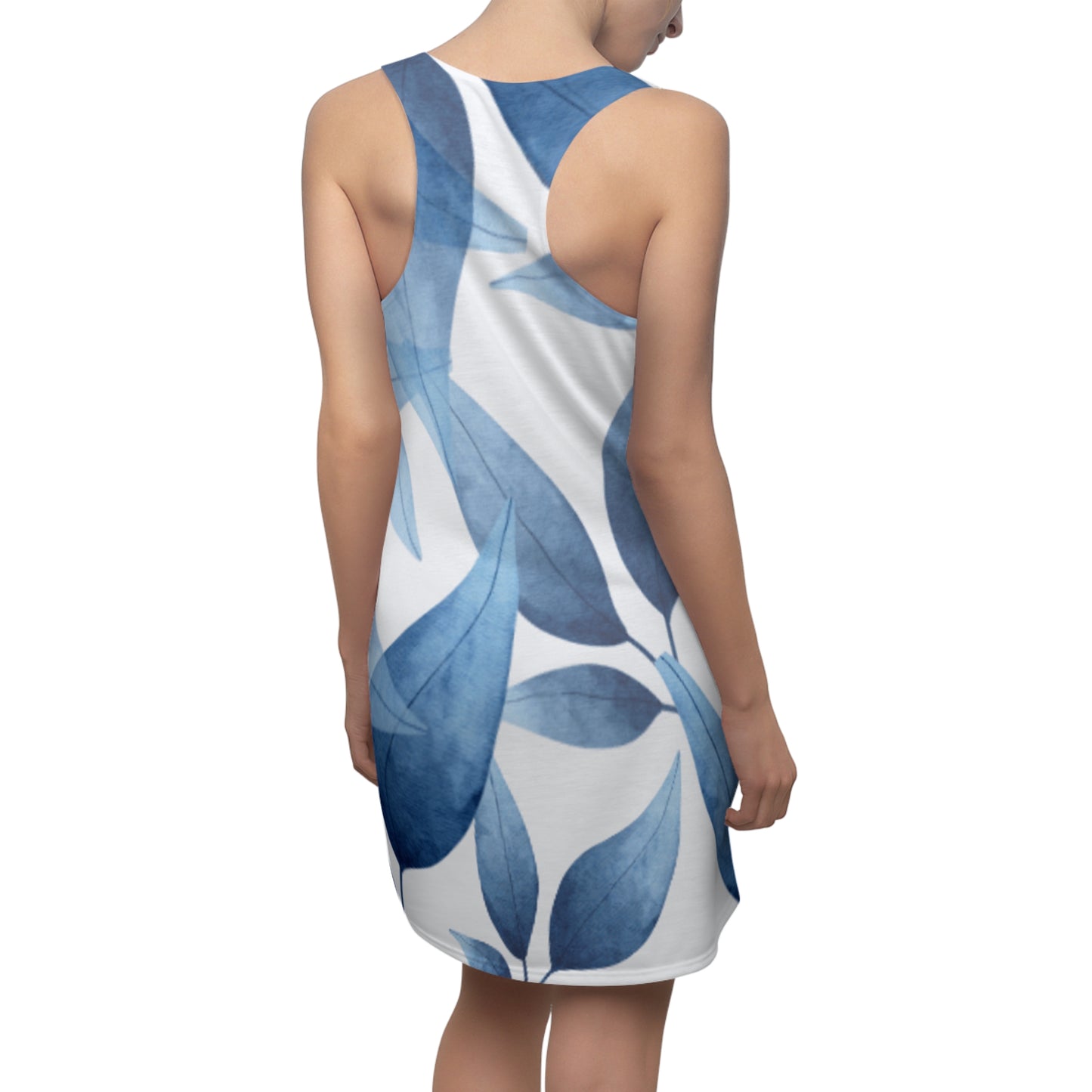 Racerback Mini Tank Dress: Watercolor Blue Leaf Seaweed