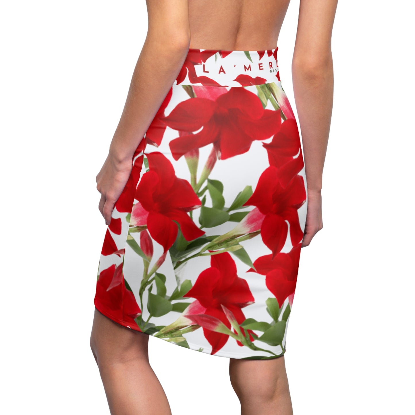 Pencil Skirt: Brilliant Red Tropical Hibiscus