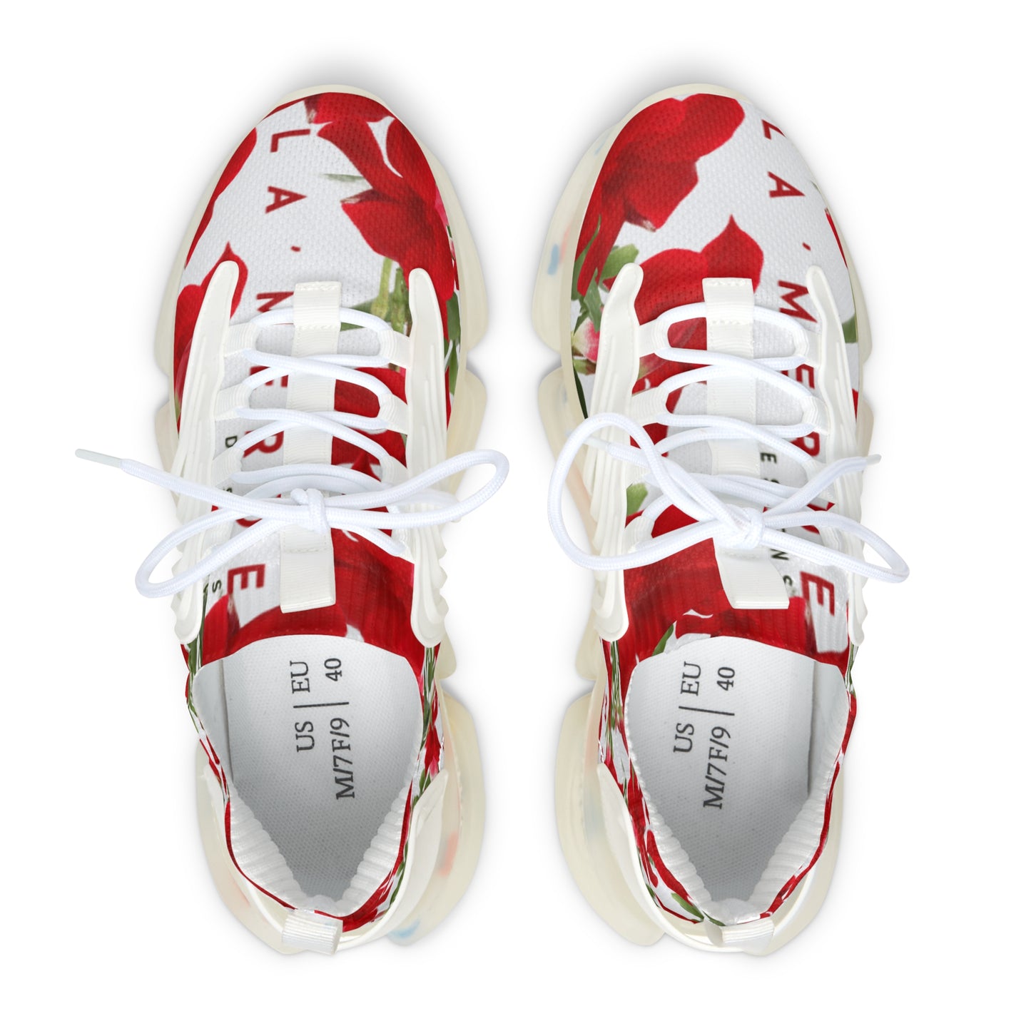 Women Mesh Sneakers: Brilliant Red Tropical Hibiscus