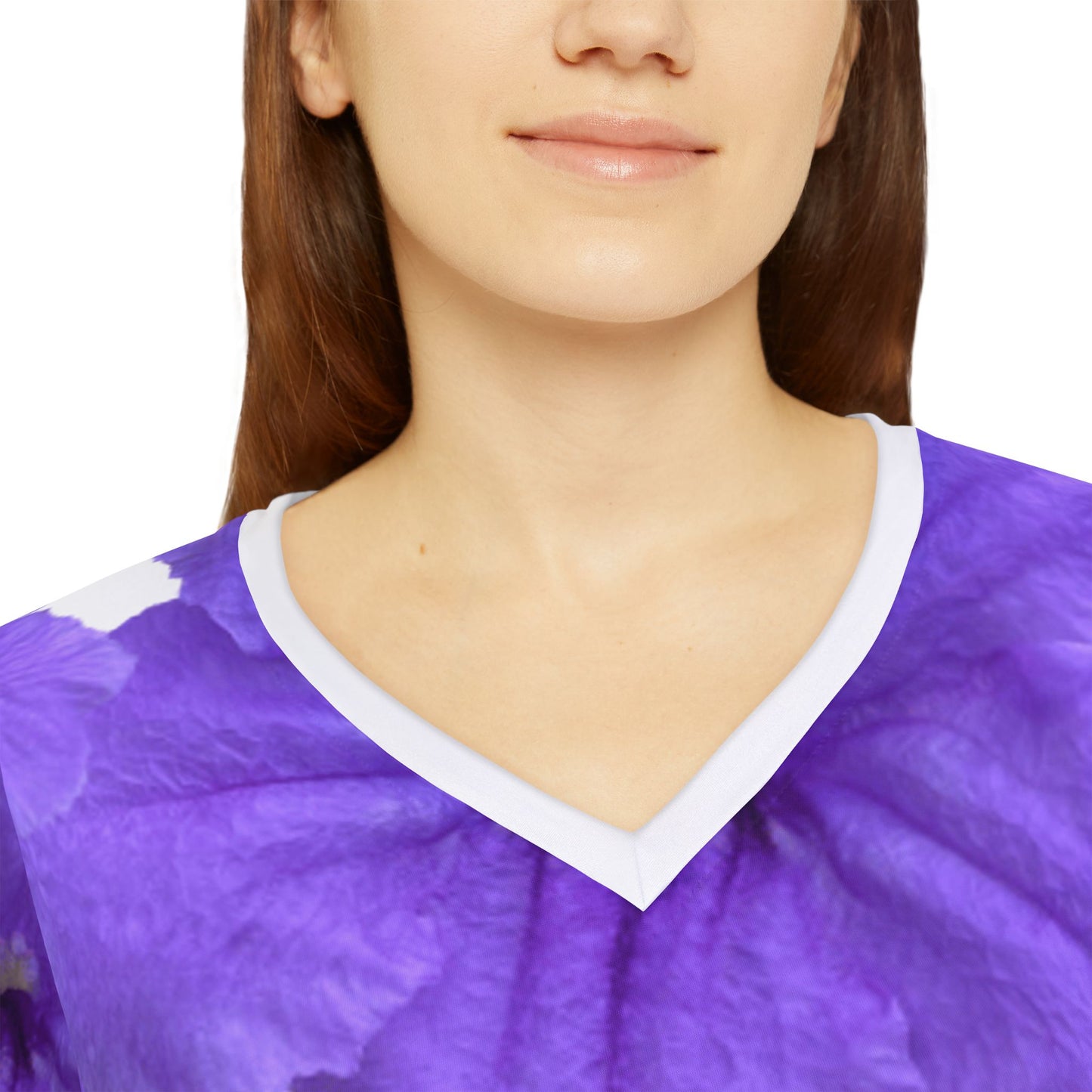 Women Long Sleeve V-Neck T-Shirt: Watercolor Purple Ruellia Tuberosa