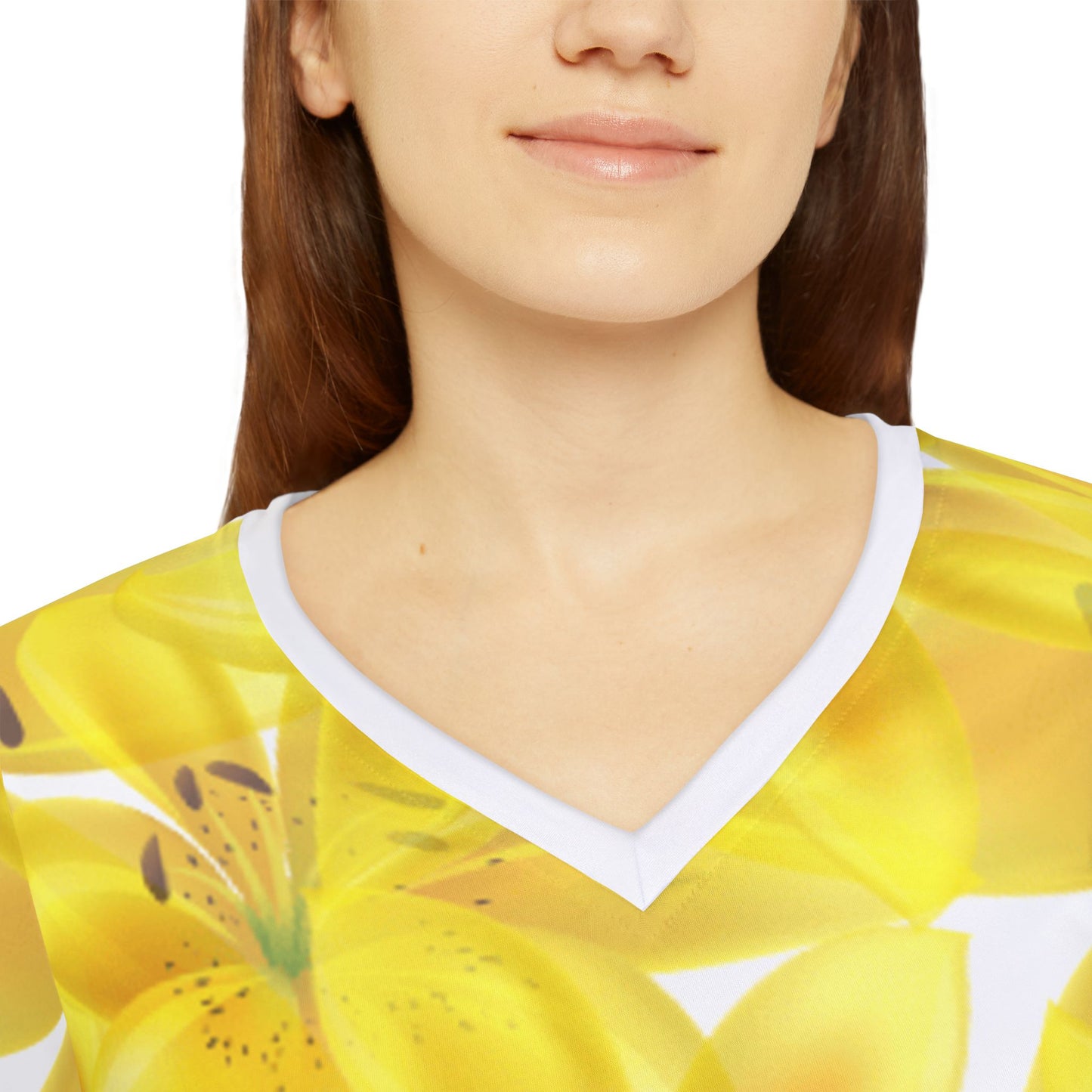 Women Long Sleeve V-Neck T-Shirt: Watercolor Yellow Lilium Lily