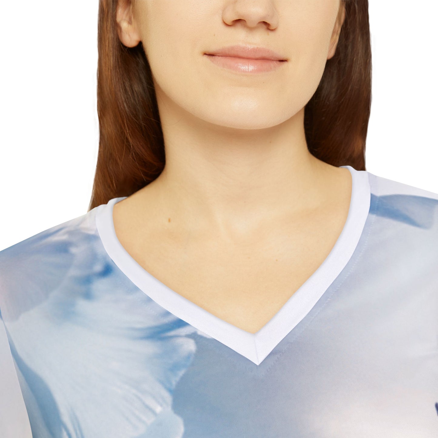 Women Long Sleeve V-Neck T-Shirt: Watercolor Light Blue Menzies Baby Eyes