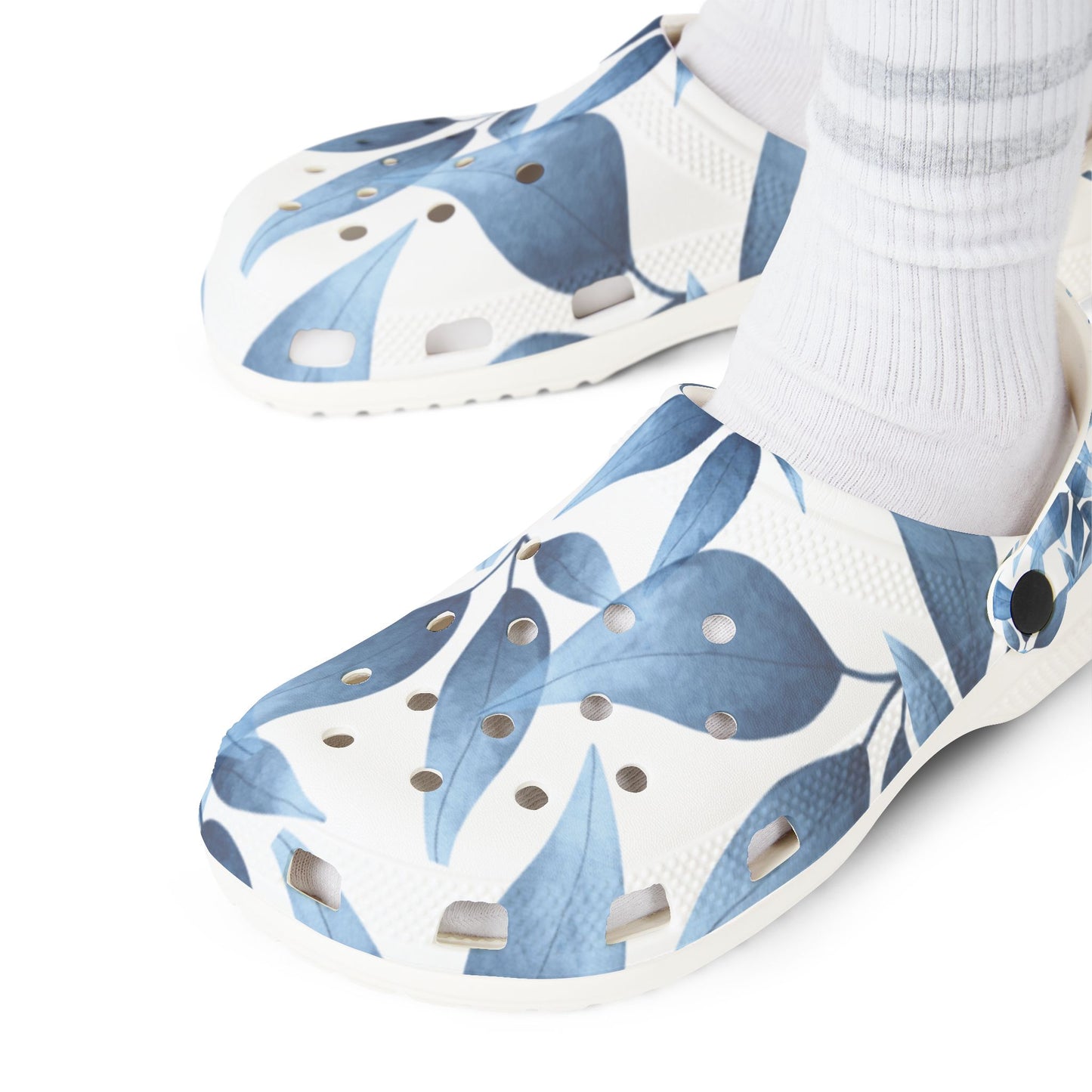 Beach & Travel Clogs: Watercolor Blue Leaf Seaweed
