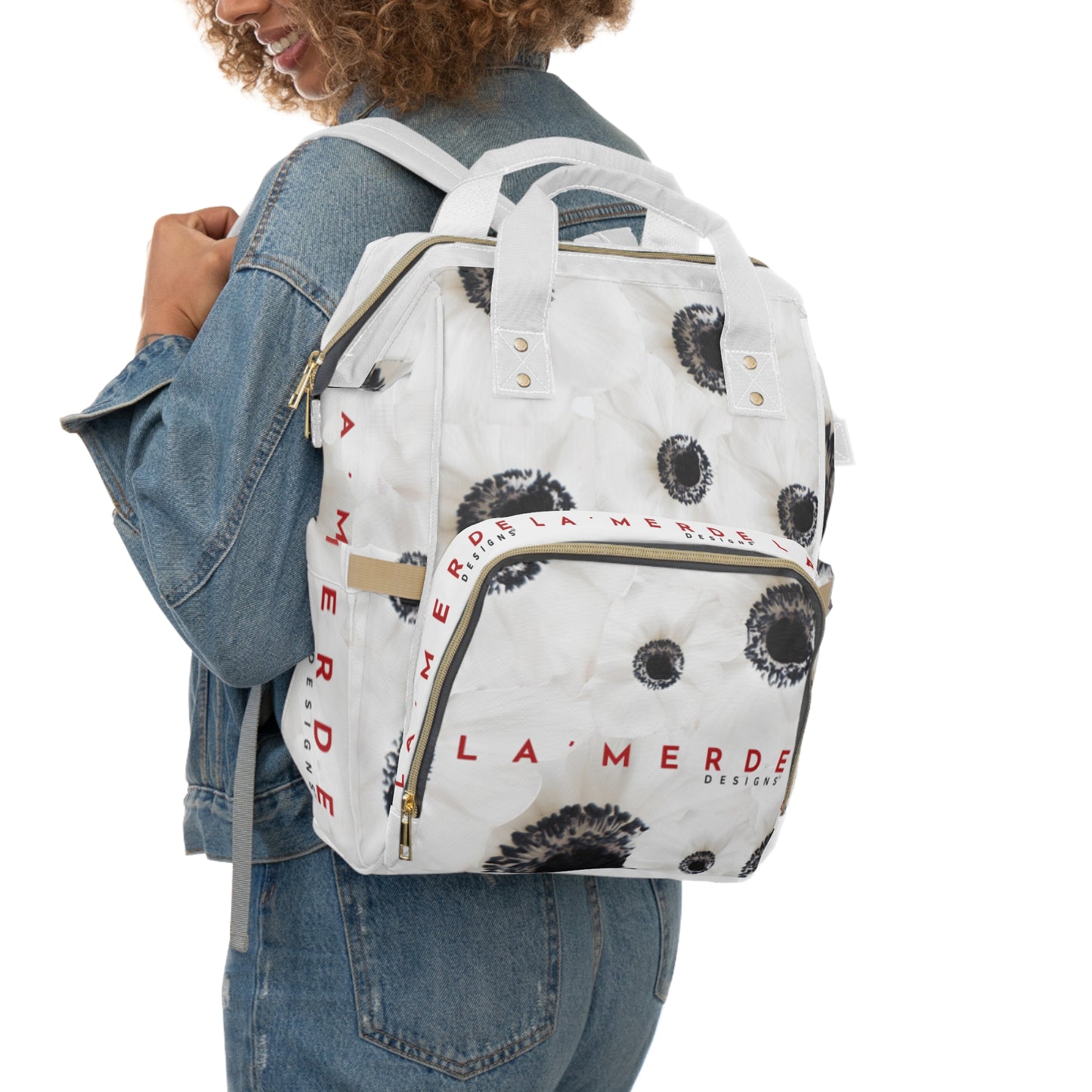 Multifunctional Backpack: Watercolor Black and White Anemone Carmel