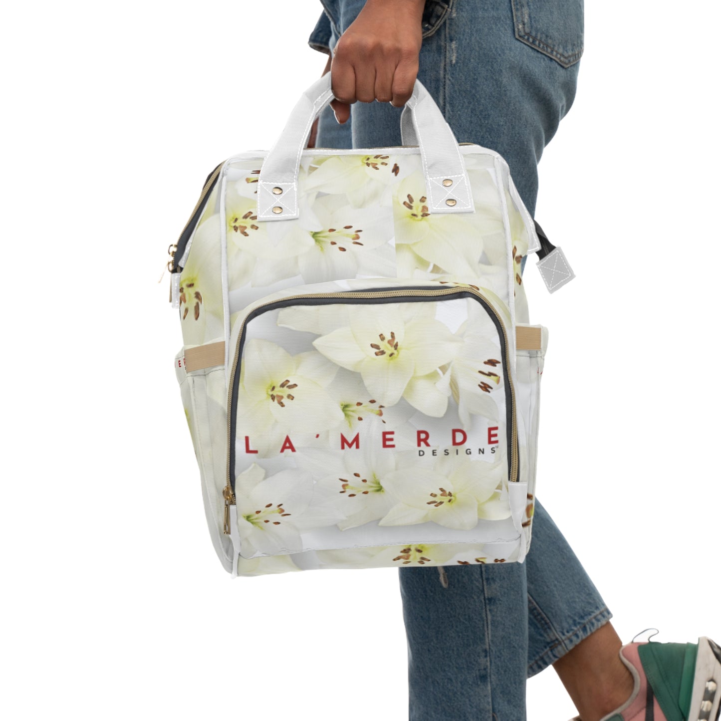 Multifunctional Backpack: Watercolor White Day Lilly