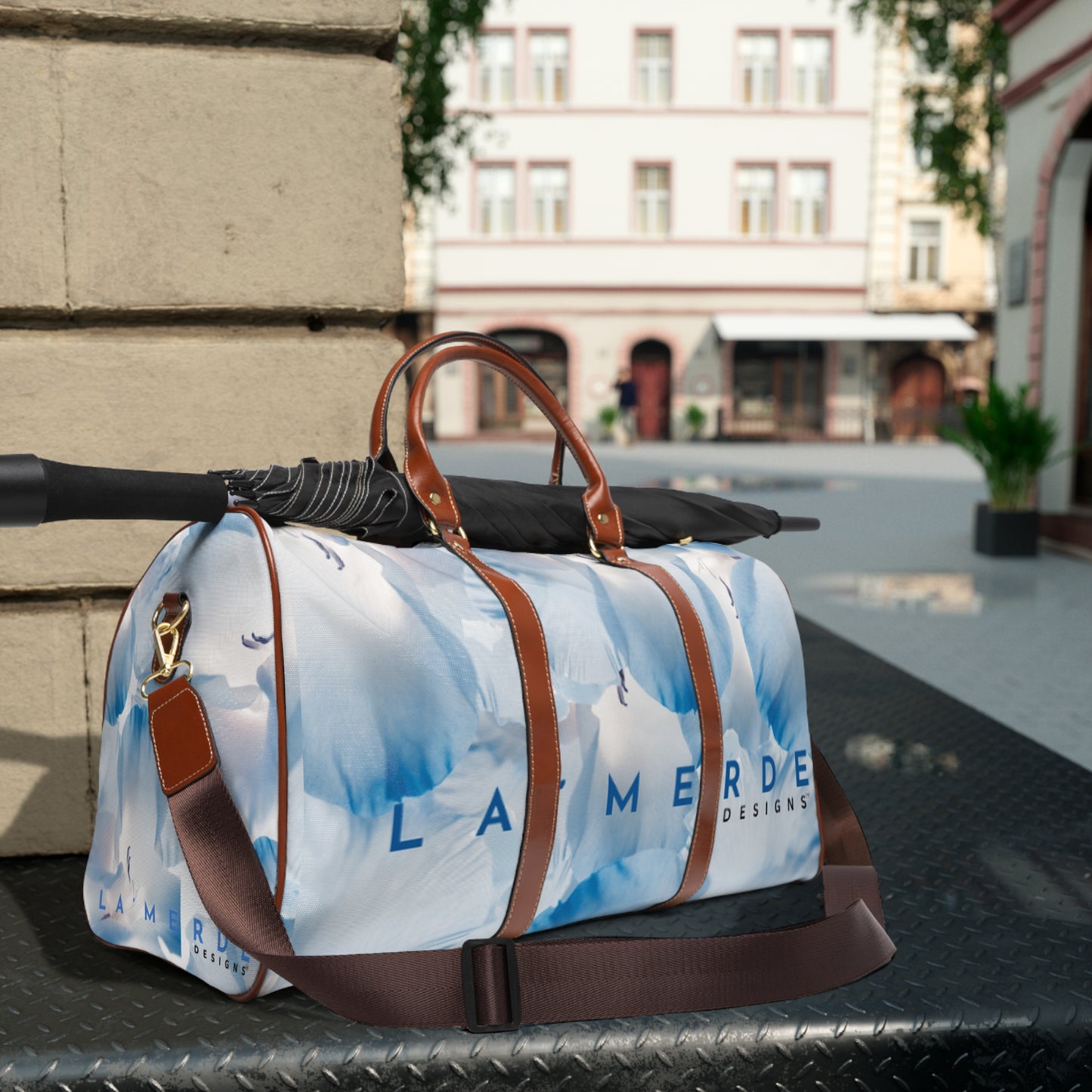 Weekender Duffle Bag: Watercolor Light Blue Menzies Baby Eyes