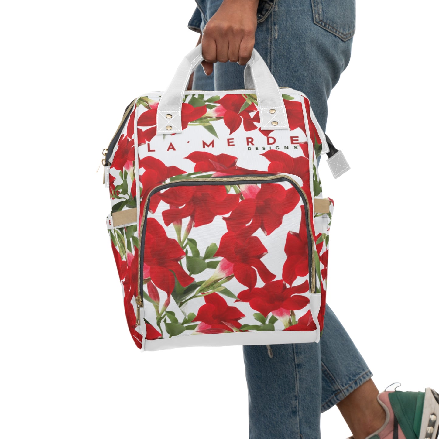 Multifunctional Backpack: Brilliant Red Tropical Hibiscus