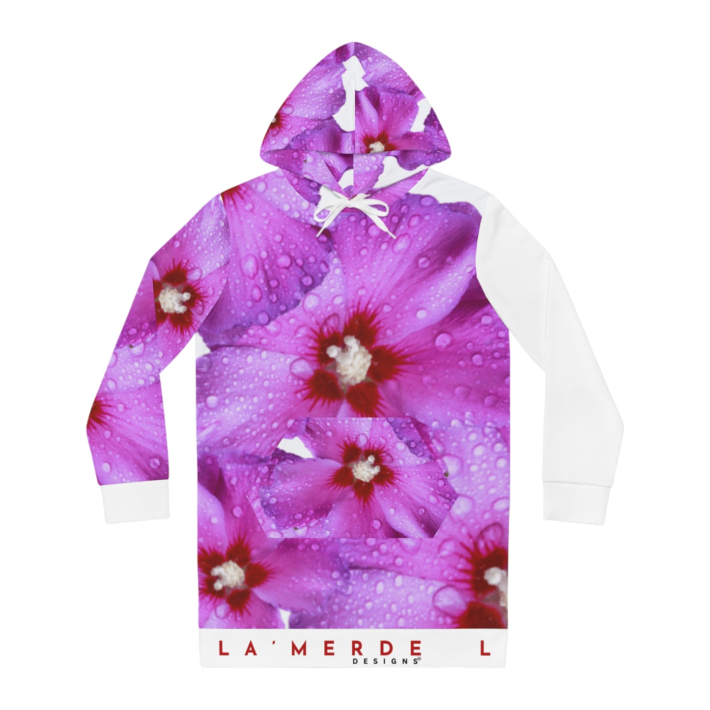 Long Sleeve Hoodie Mini Dress: Brilliant Purple and Red Hibiscus Syriacus L