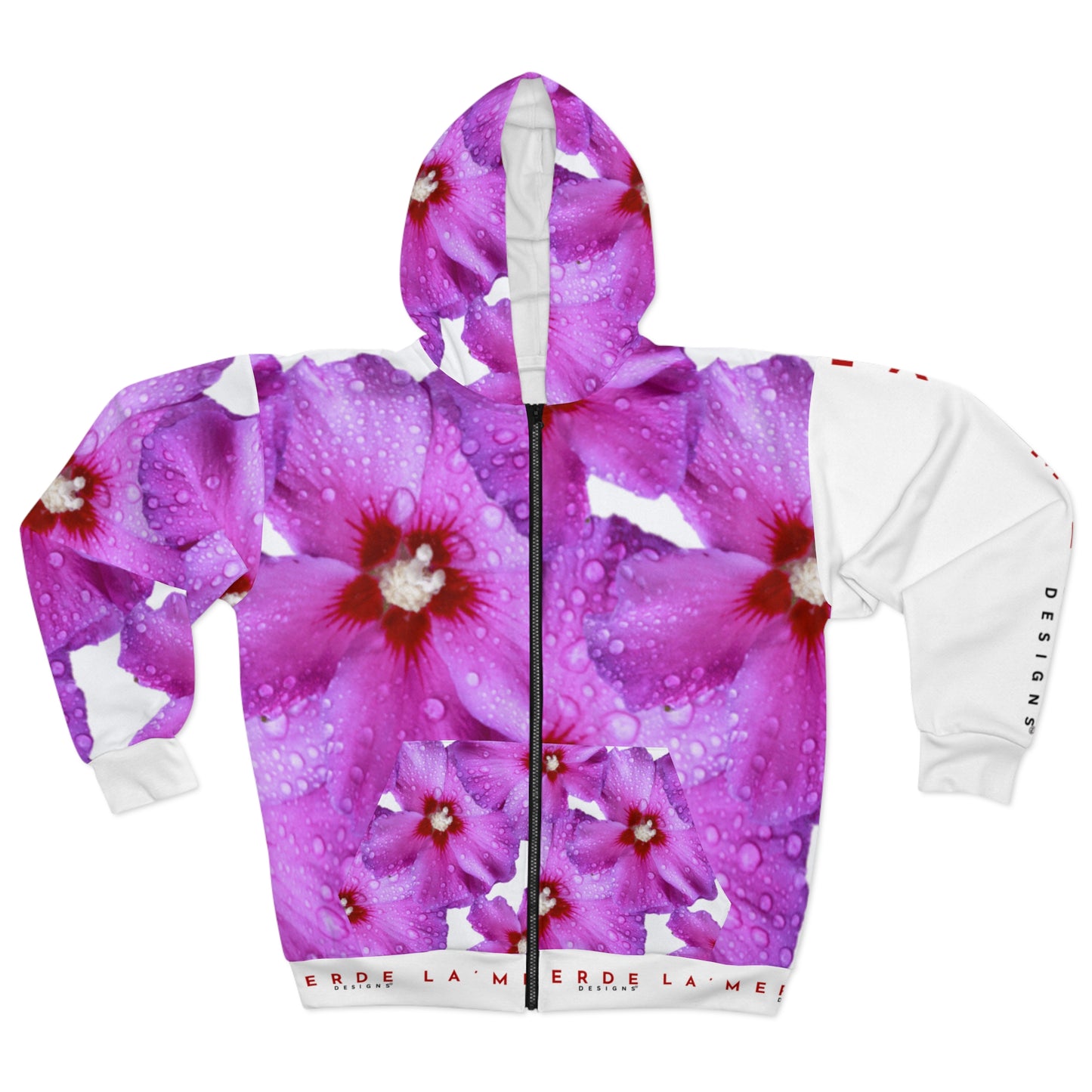 Unisex Zip-up Hoodie: Brilliant Purple and Red Hibiscus Syriacus L.