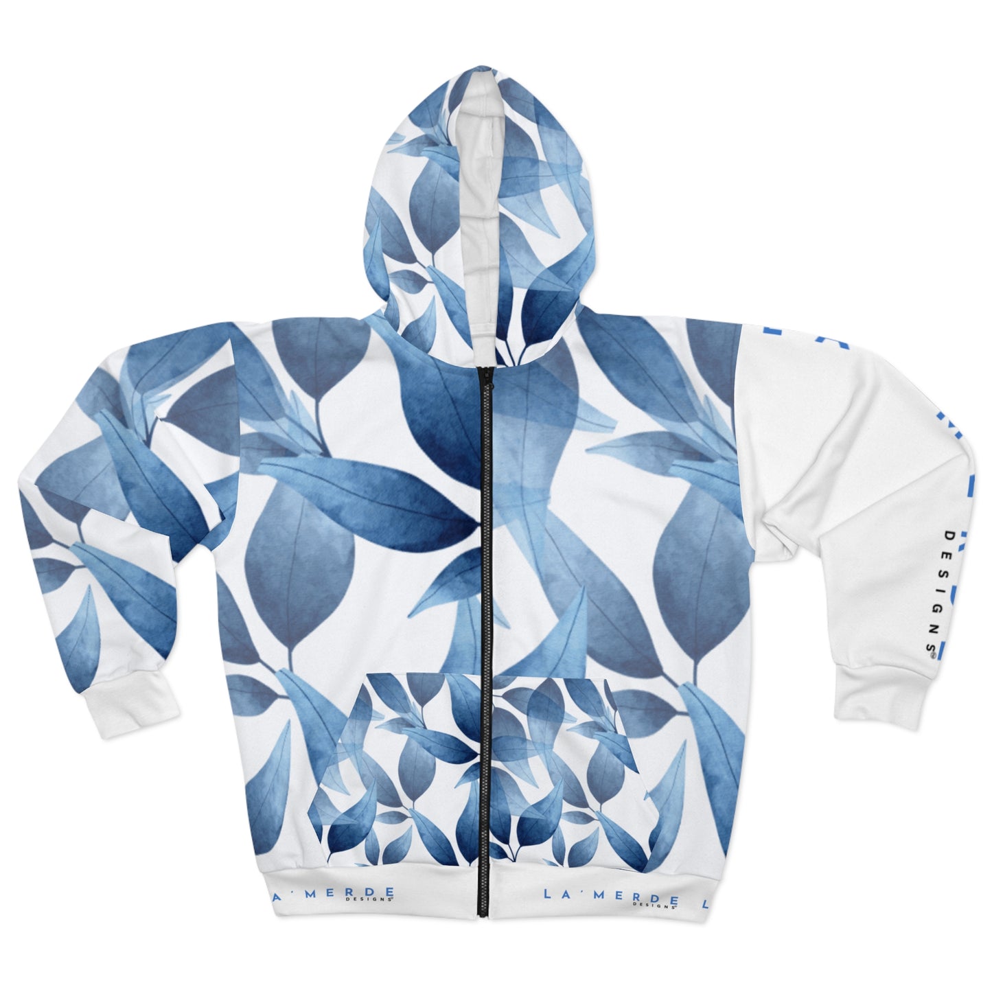 Unisex Zip-up Hoodie: Watercolor Blue Leaf Seaweed