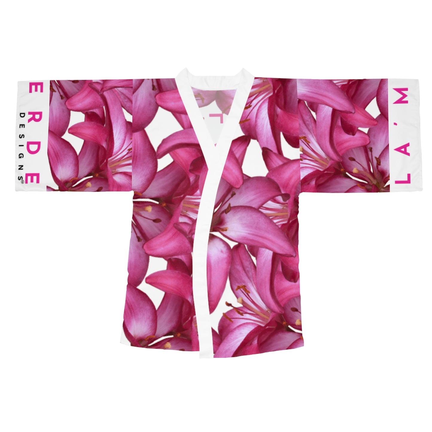 Chic Kimono Style Robe Japanese Inspired: Watercolor Pink Lily
