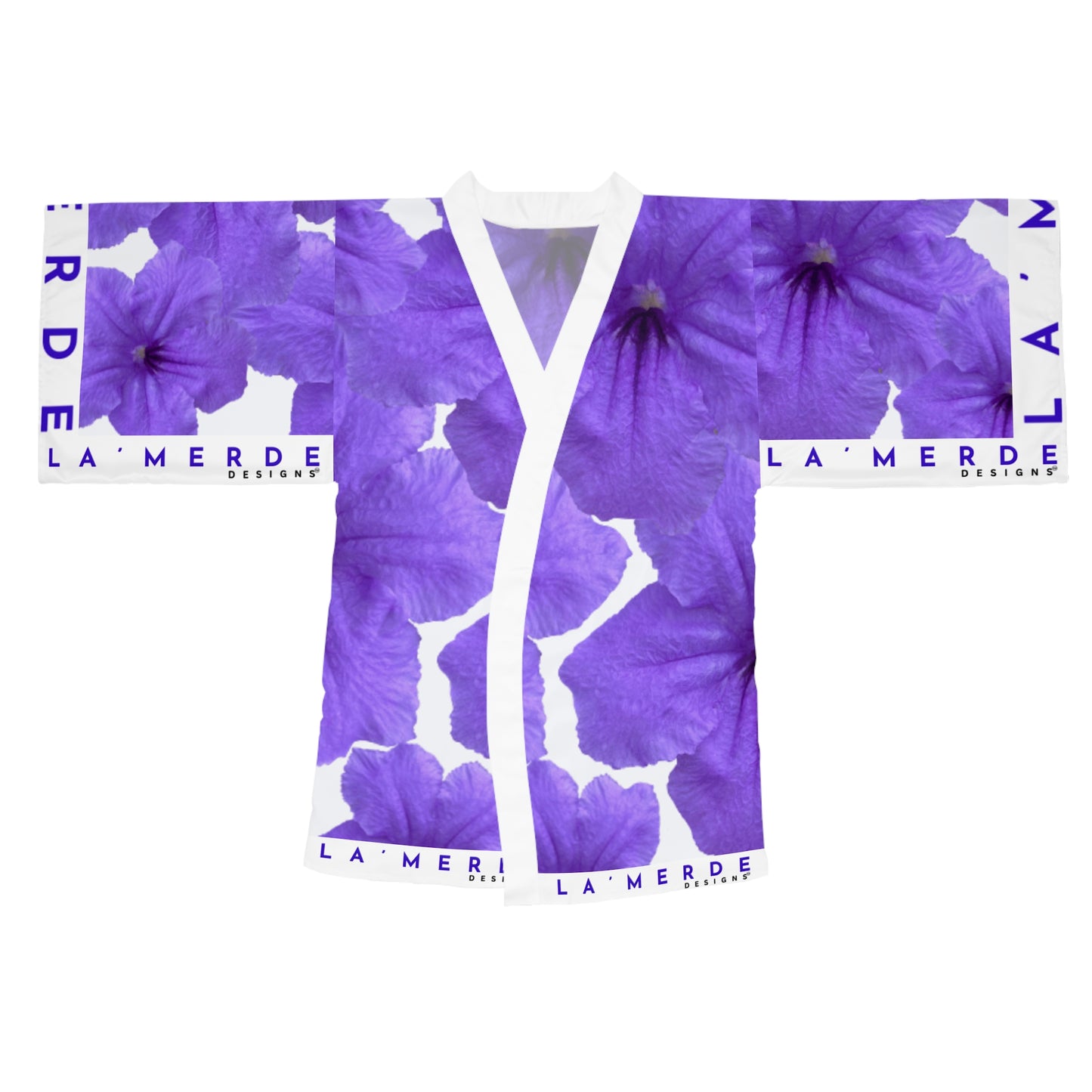 Chic Kimono Style Robe Japanese Inspired: Watercolor Purple Ruellia Tuberosa