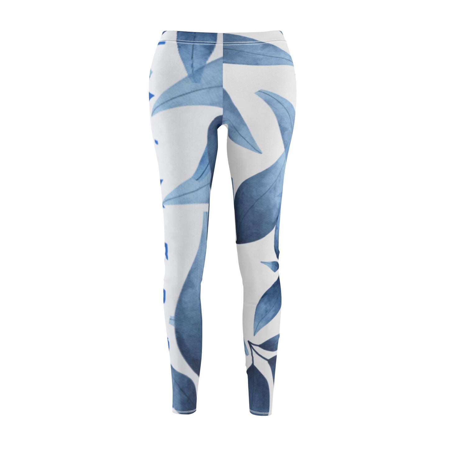 Yoga Leggins: Watercolor Blue Leaf Seaweed