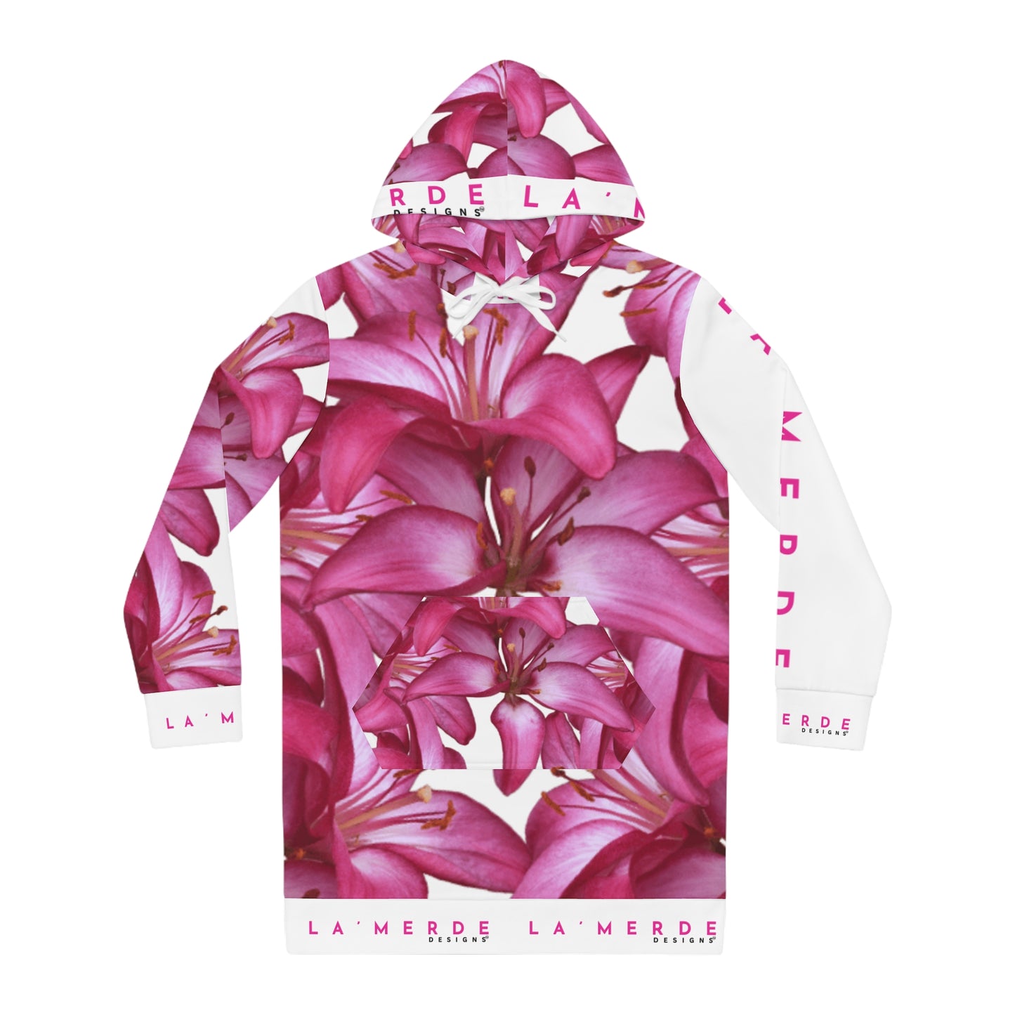 Long Sleeve Hoodie Mini Dress: Watercolor Pink Lilly