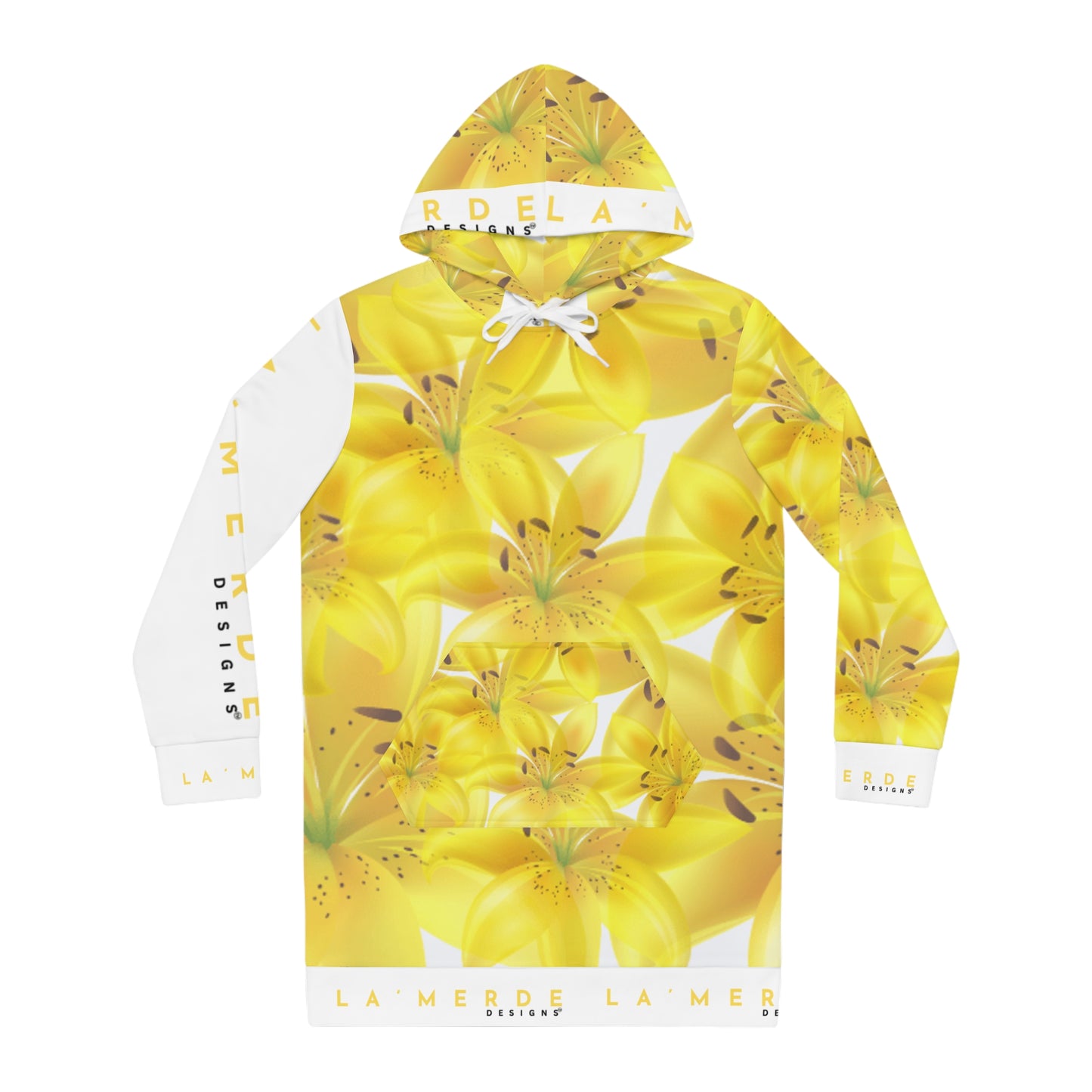 Long Sleeve Hoodie Mini Dress: Watercolor Yellow Lilium Lily