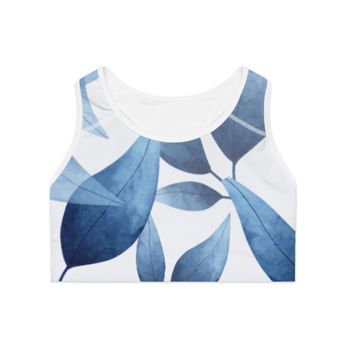 Workout Sports Bra: Watercolor Blue Leaf Seaweed