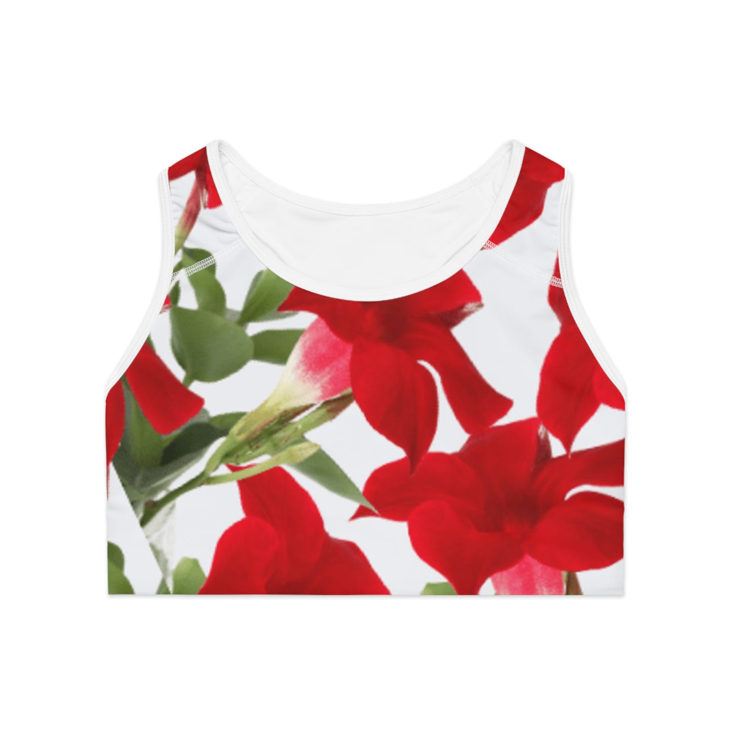 Workout Sports Bra: Brilliant Red Tropical Hibiscus