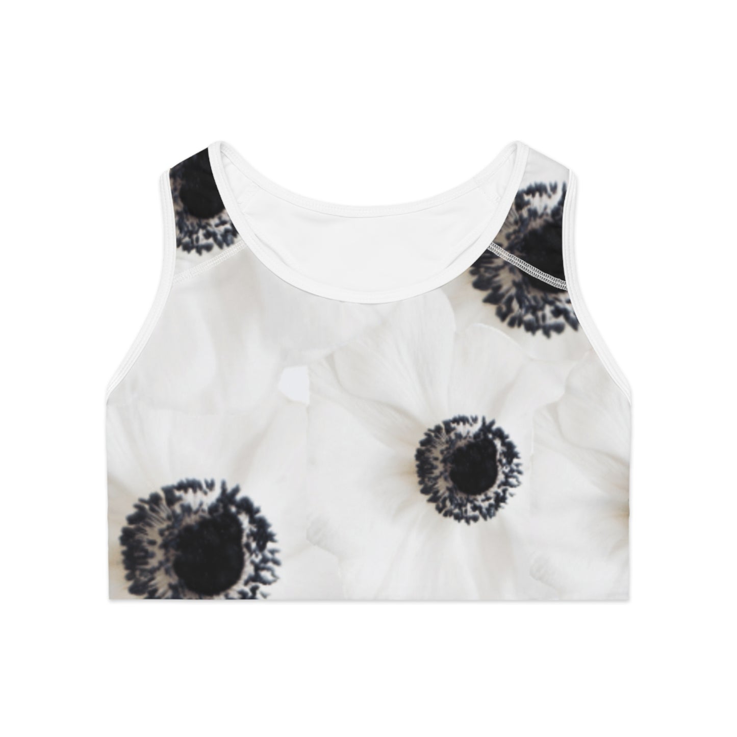 Workout Sports Bra: Watercolor Black and White Anemone Carmel