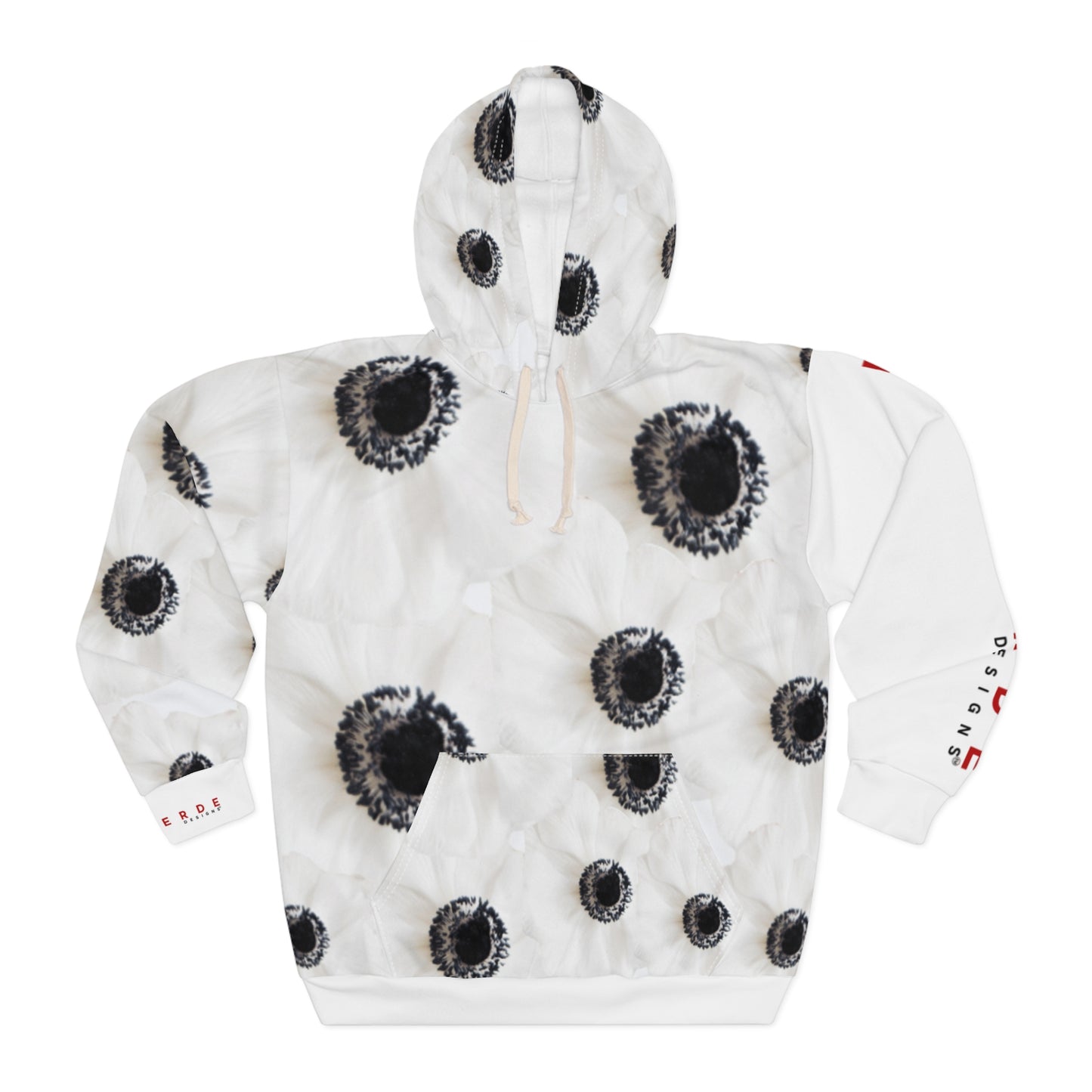 Unisex Pullover Hoodie: Watercolor Black and White Anemone Carmel