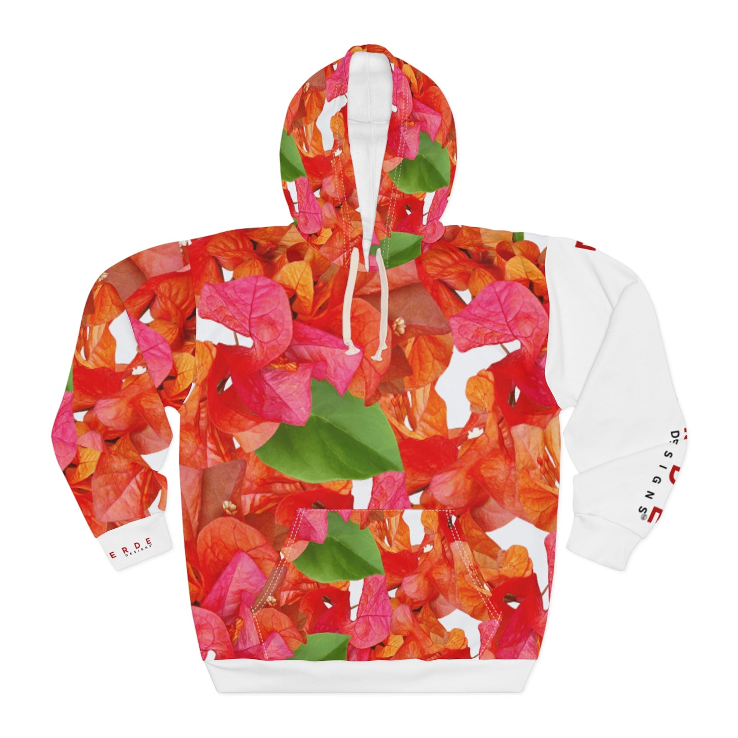 Unisex Pullover Hoodie: Brilliant Red, Pink & Orange Bougainvillea