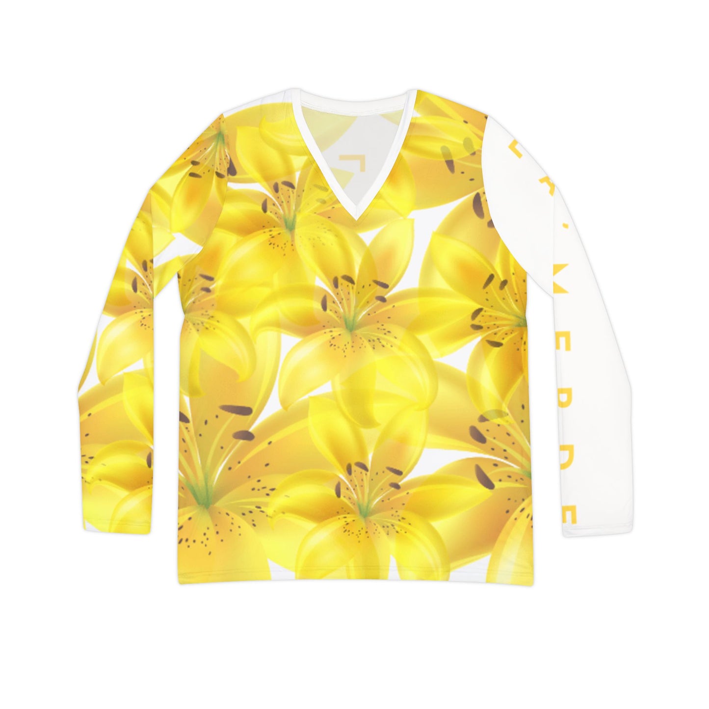 Women Long Sleeve V-Neck T-Shirt: Watercolor Yellow Lilium Lily
