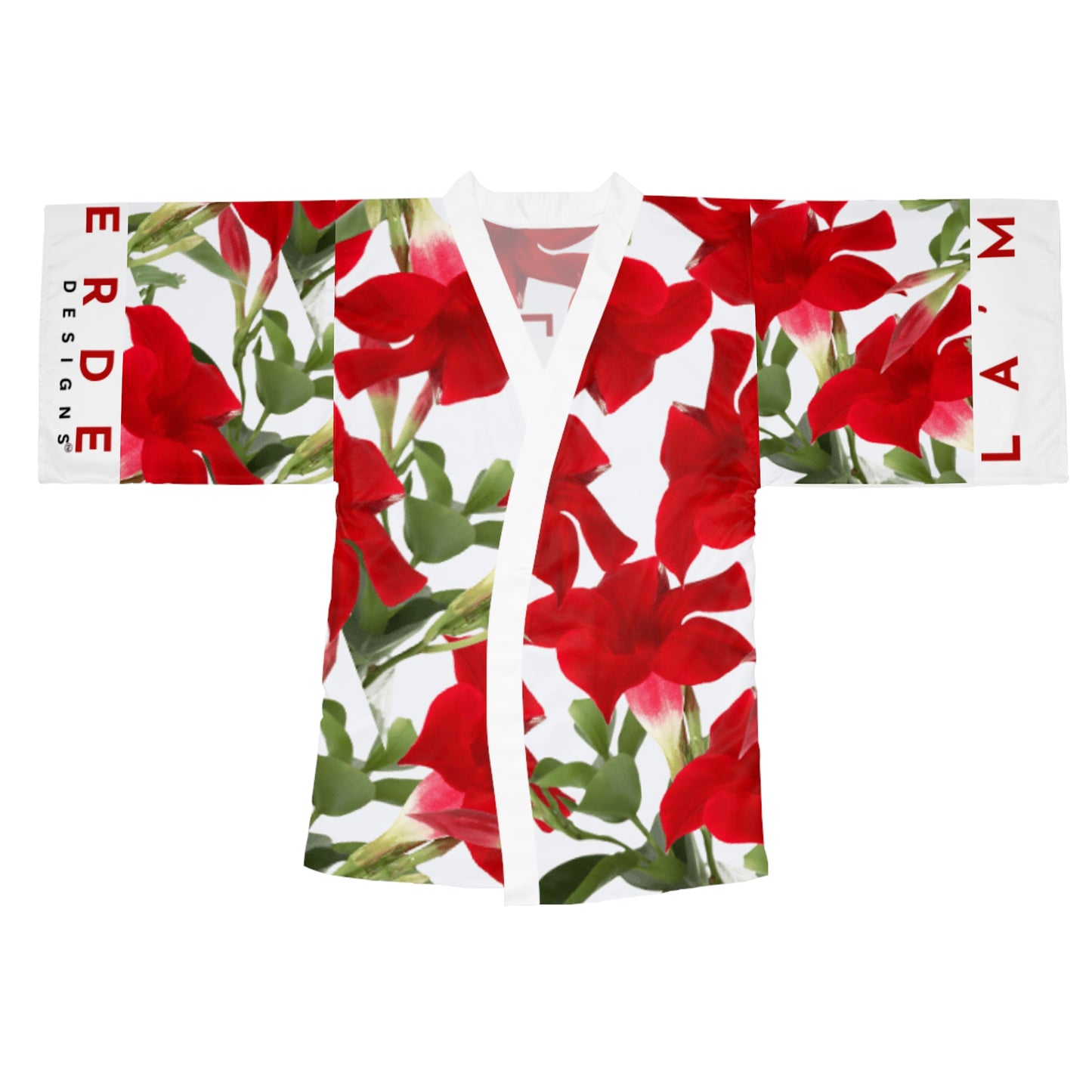Chic Kimono Style Robe Japanese Inspired: Brilliant Red Tropical Hibiscus