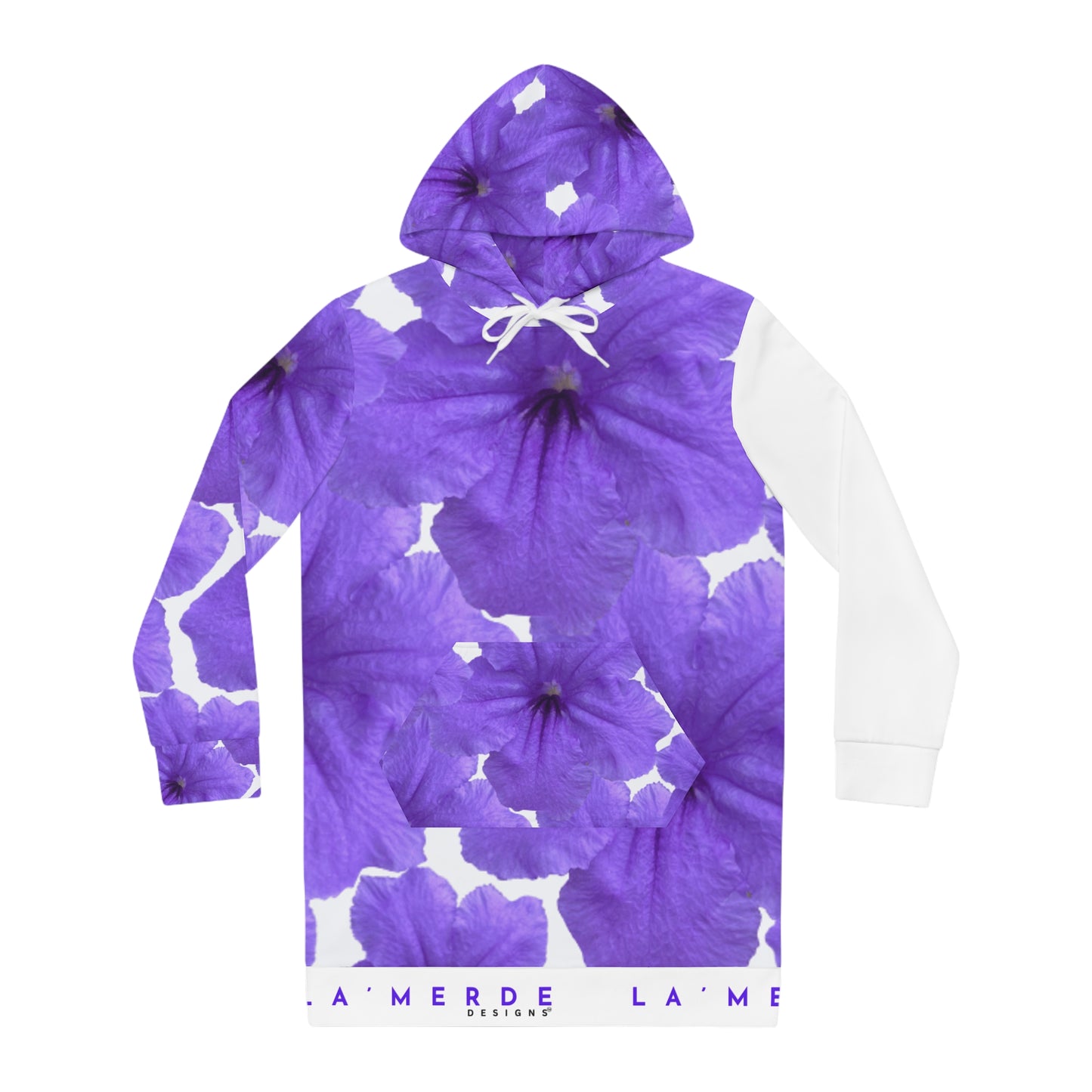 Long Sleeve Hoodie Mini Dress: Watercolor Purple Ruellia Tuberosa