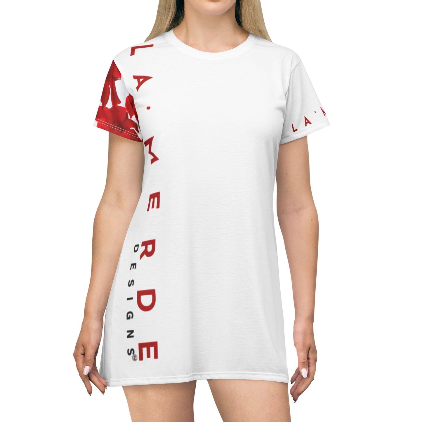 T-Shirt Mini Dress: Red Tropical Hibiscus