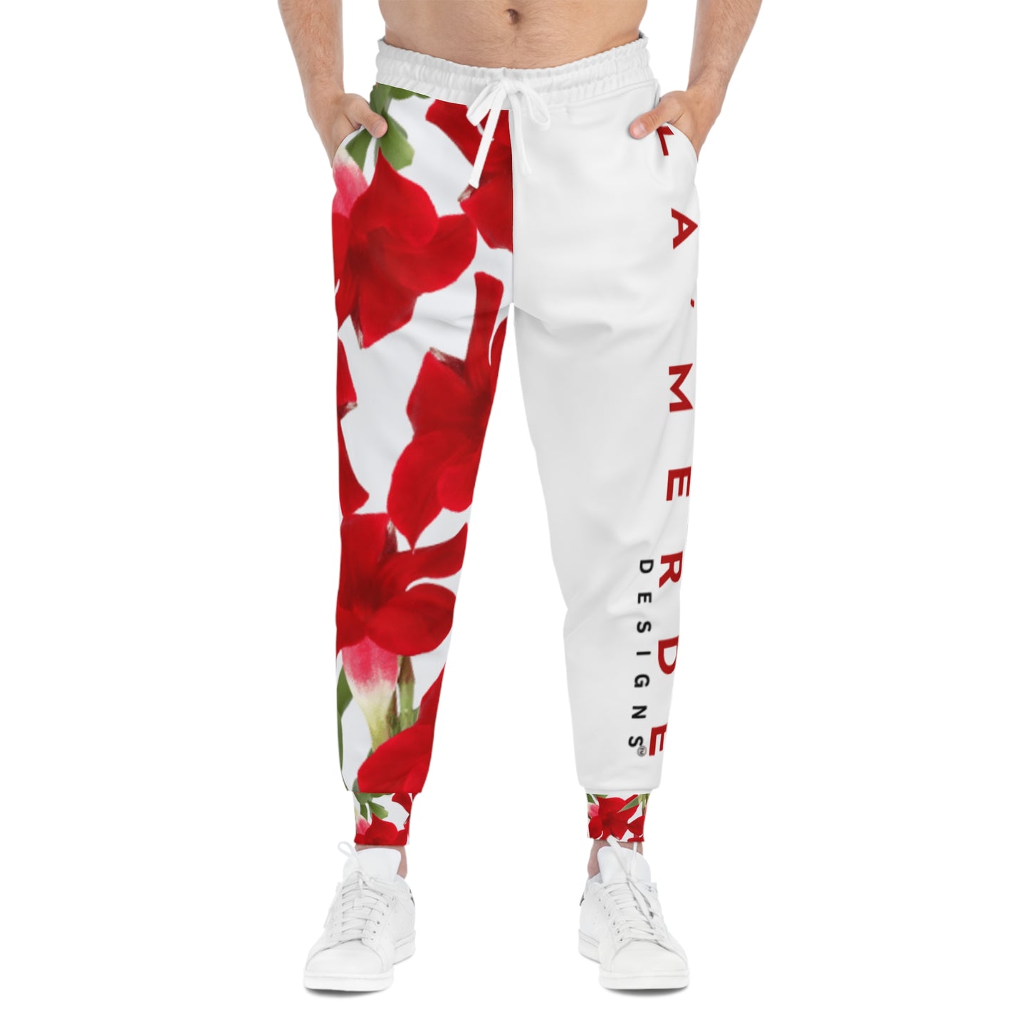 Unisex Athletic Fit Jogging Pants: Brilliant Red Tropical Hibiscus