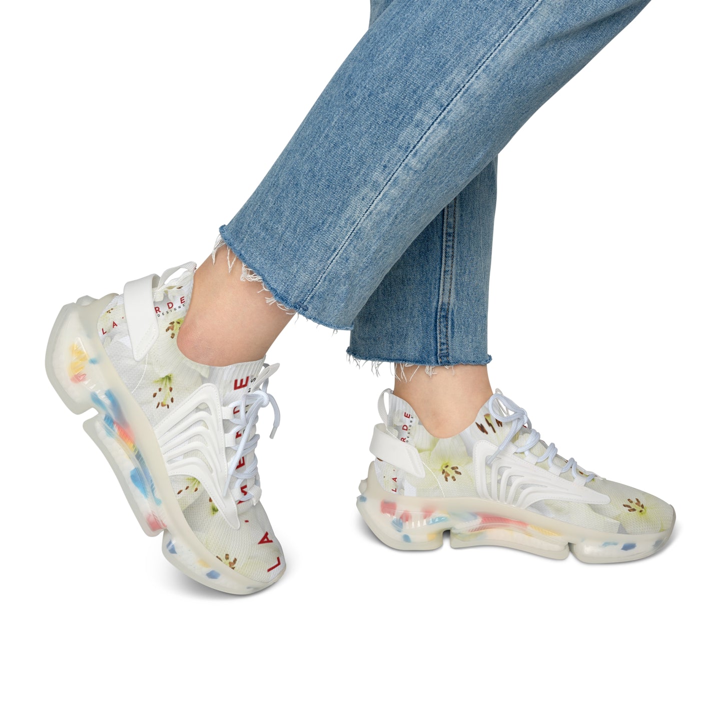 Women Mesh Sneakers: Watercolor White Day Lily