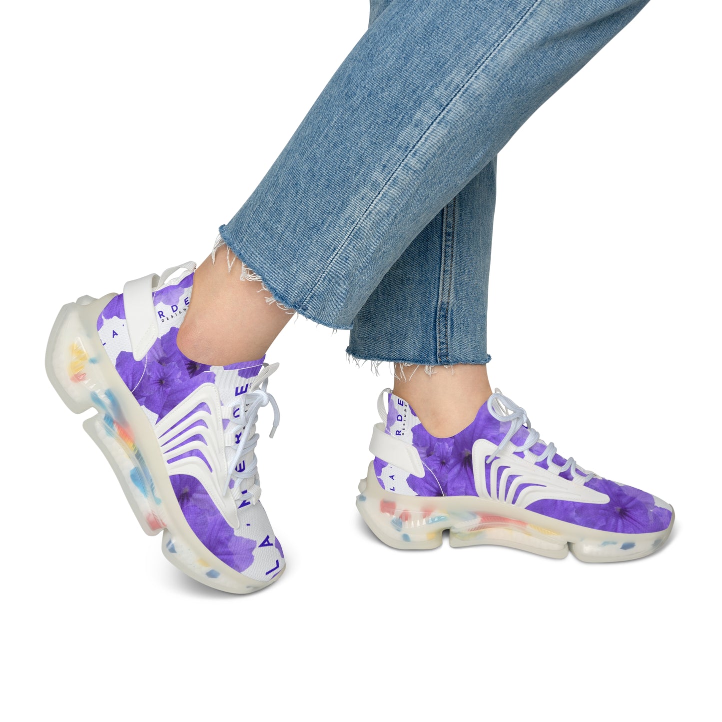 Women Mesh Sneakers: Watercolor Purple Ruellia Tuberosa