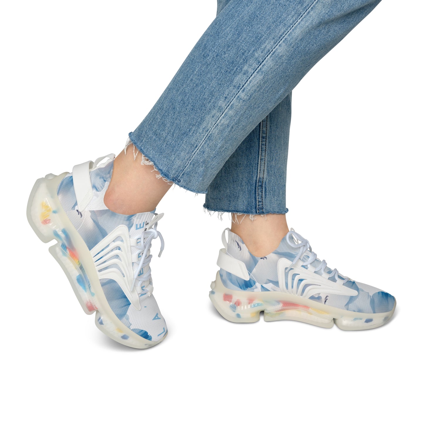 Women Mesh Sneakers: Watercolor Light Blue Menzies Baby Eyes