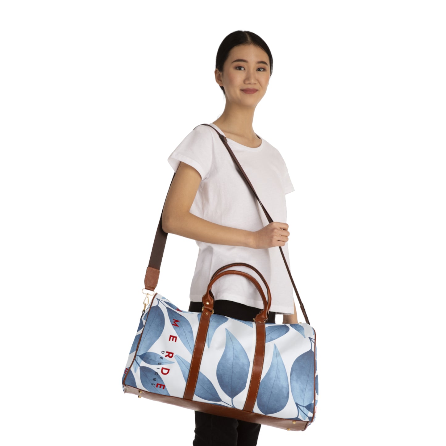 Weekender Duffle Bag: Watercolor Blue Leaf Seaweed