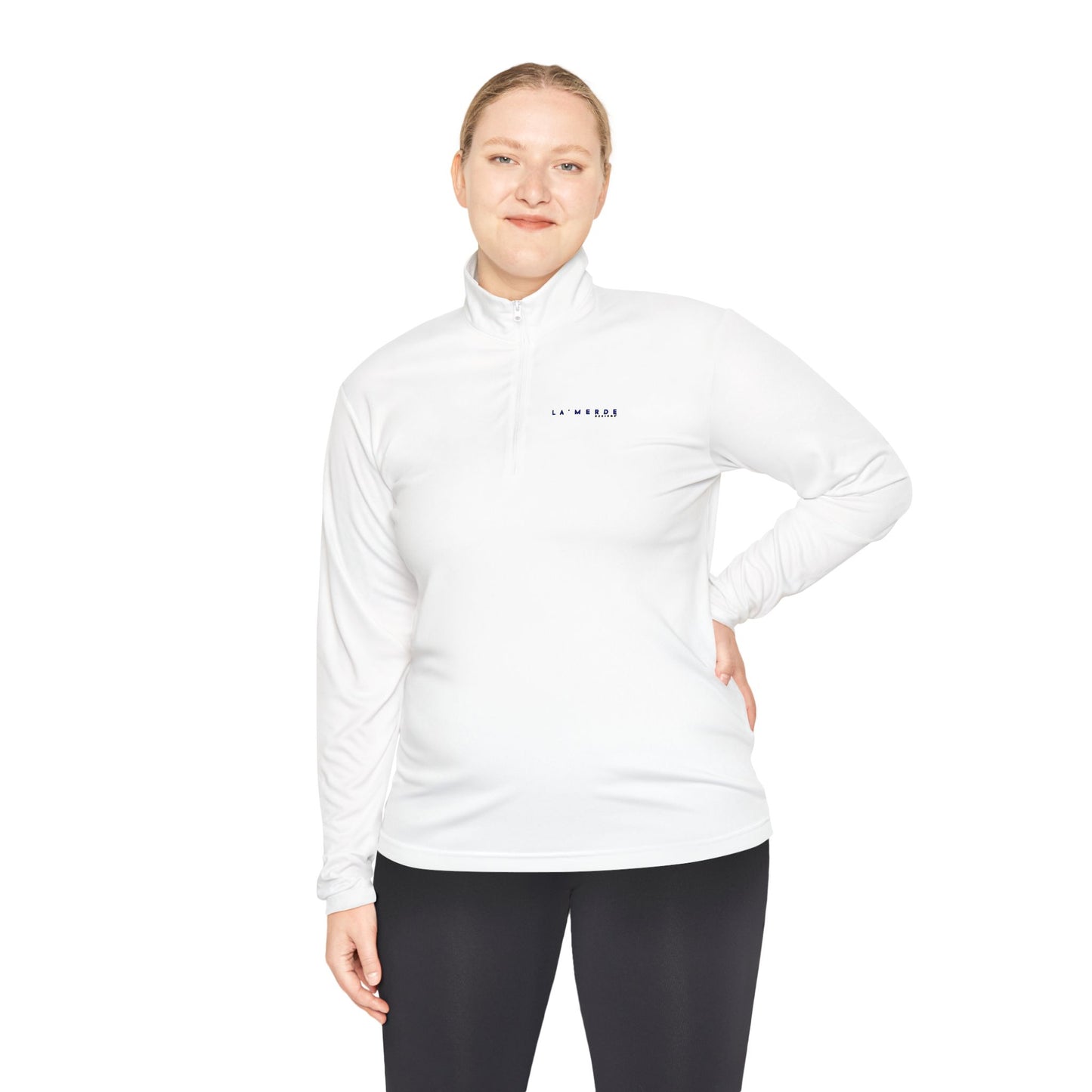 White Quarter Zip-up Crew Neck Pullover: Navy Blue and White