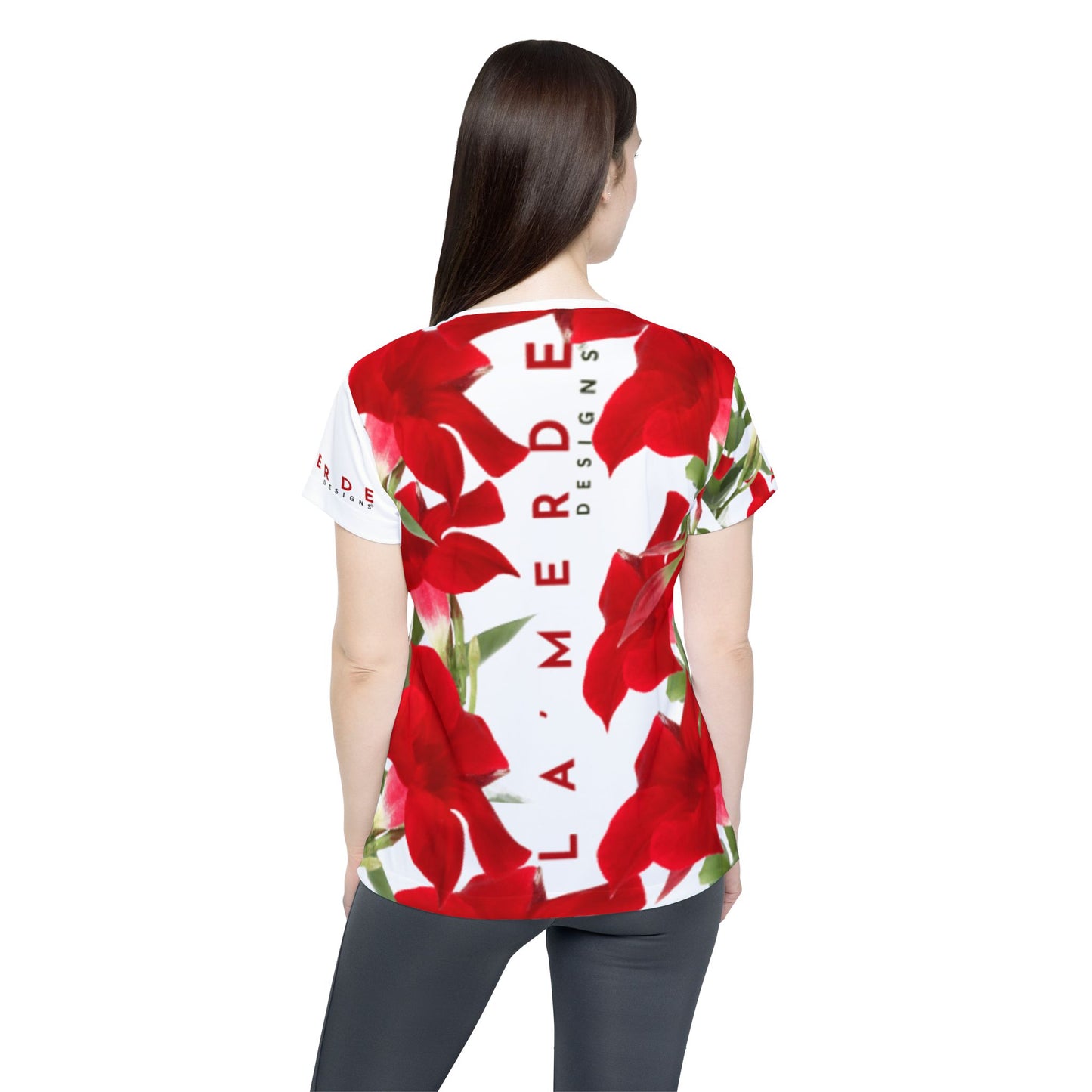 Round Neck Shortsleeve T-Shirt: Brilliant Red Tropical Hibiscus