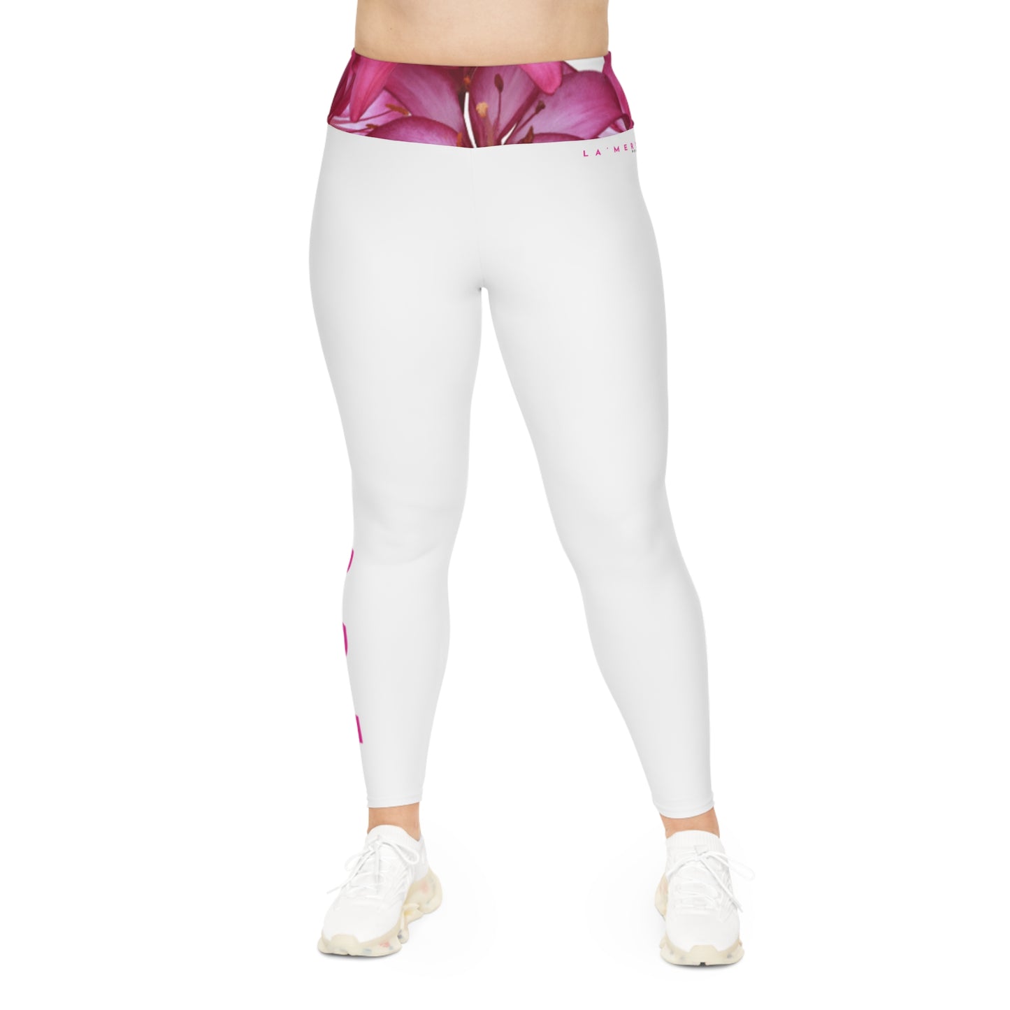 Plus Size Workout Leggins: Pink and White Logo