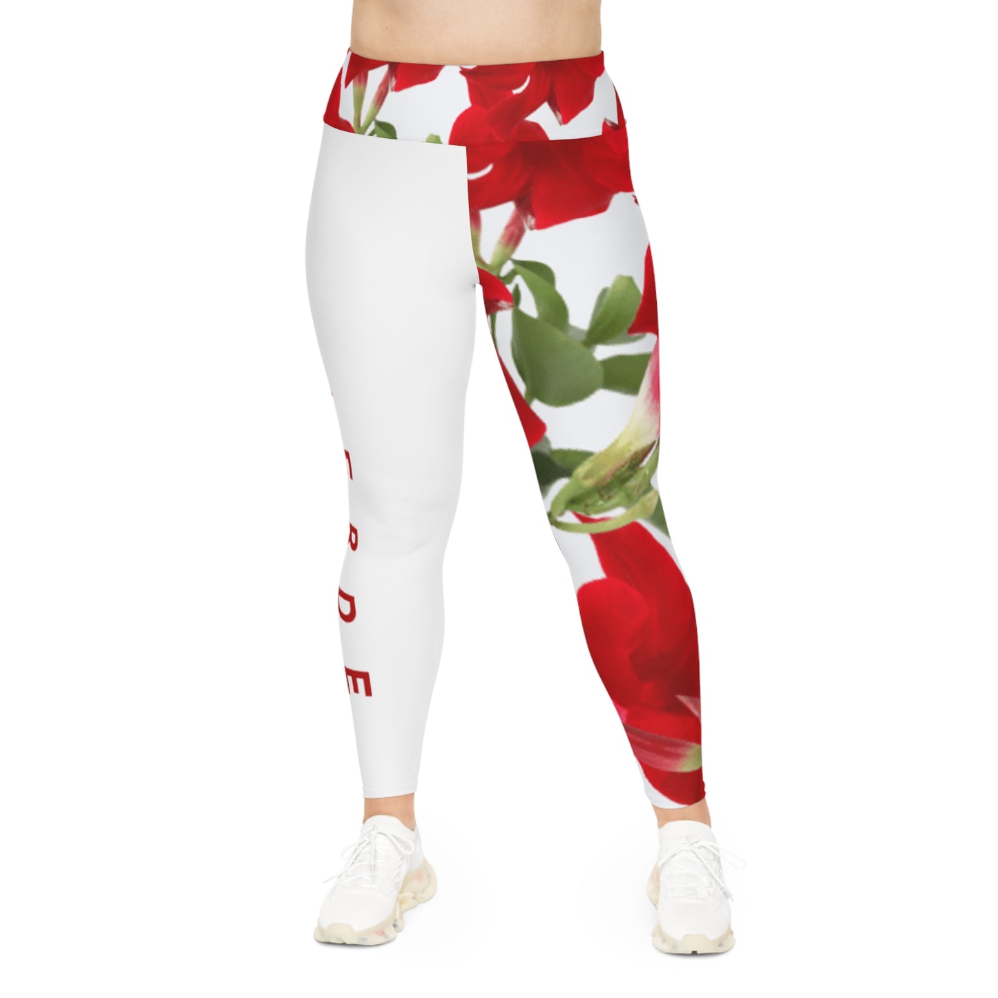 Plus Size Workout Leggins: Brilliant Red Tropical Hibiscus