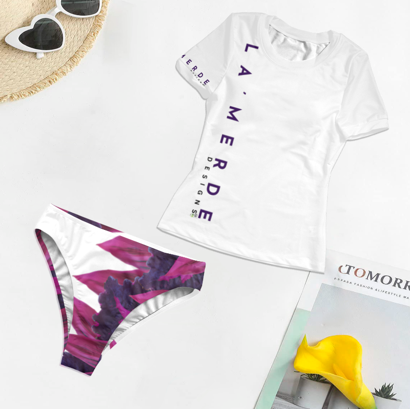 2PC T-Shirt Bikini: Purple Coleus Snapper