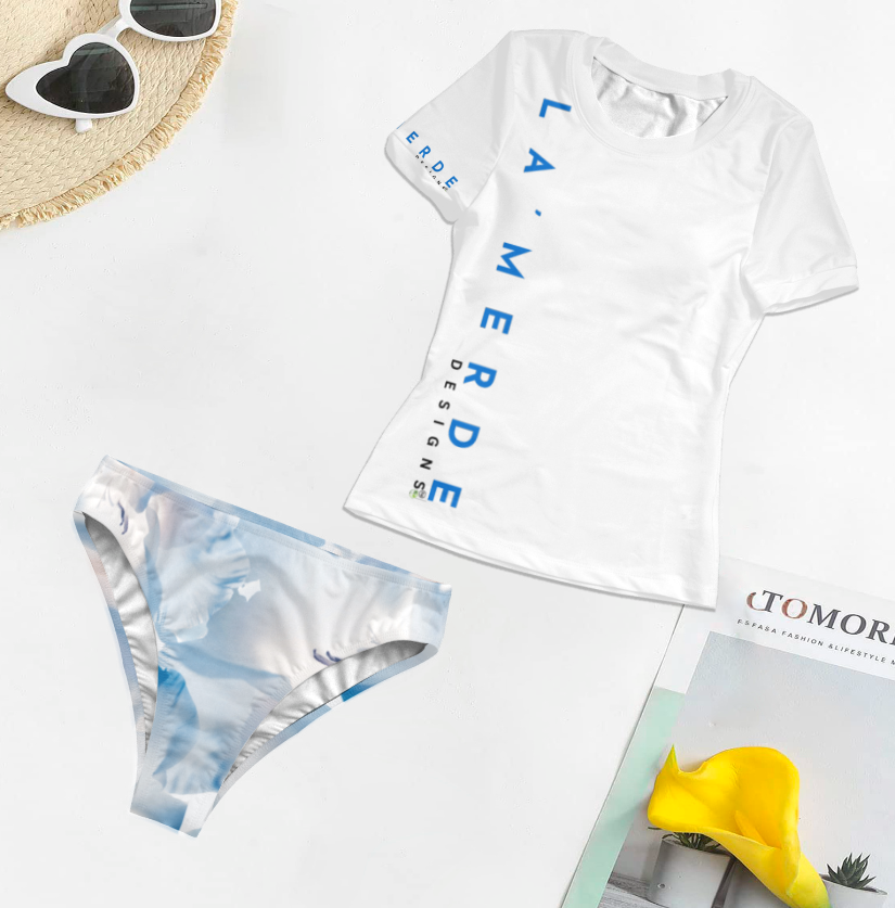 2PC T-Shirt Bikini: Light Blue Menzies Baby Eyes