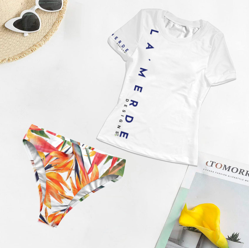 2PC T-Shirt Bikini: Birds of Paradise