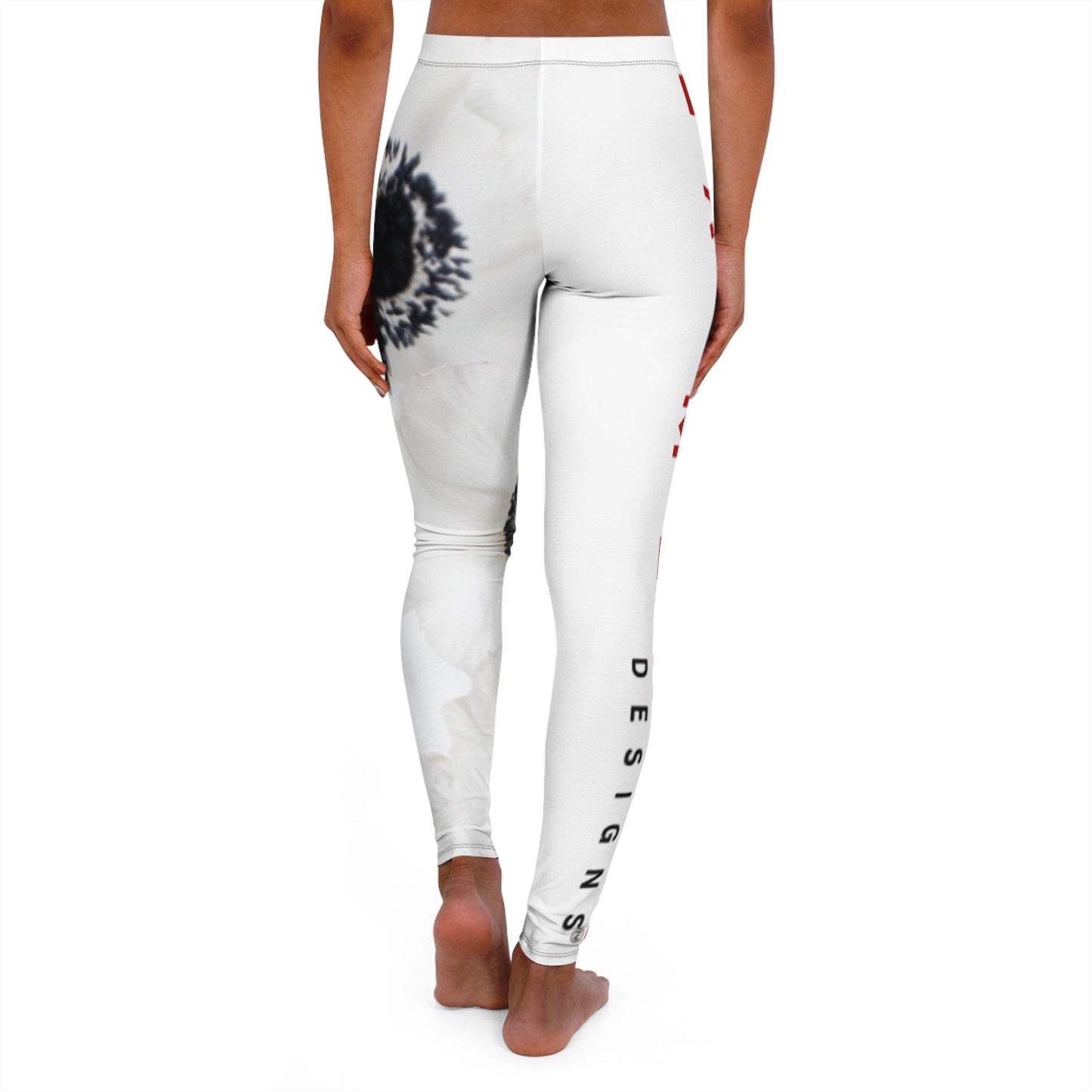 Yoga Leggins: Watercolor Black and White Anemone Carmel