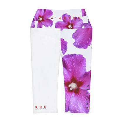 Capri Yoga Leggins: Brilliant Purple and Red Hibiscus Syriaacus L.