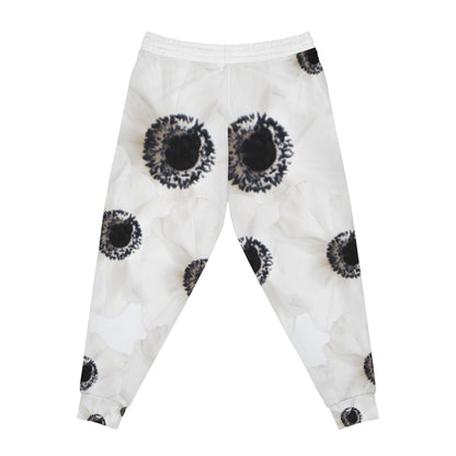 Unisex Athletic Fit Jogging Pants: Watercolor Black and White Anemone Carmel
