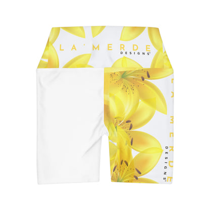 Workout Yoga Shorts: Watercolor Yellow Lilium Lily