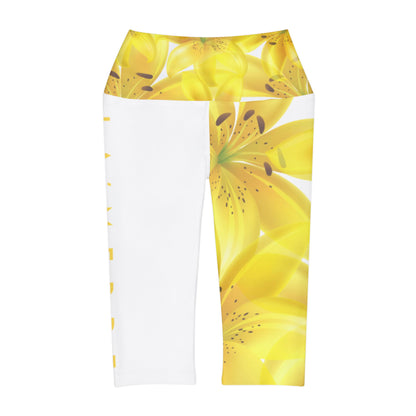 Capri Yoga Leggins: Watercolor Yellow Lilium Lily
