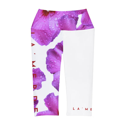 Capri Yoga Leggins: Brilliant Purple and Red Hibiscus Syriaacus L.