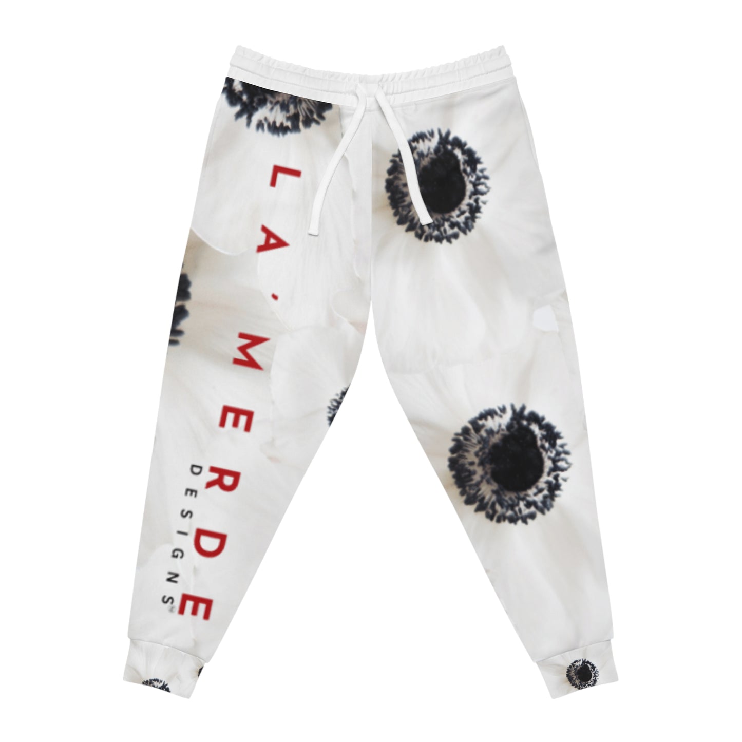 Unisex Athletic Fit Jogging Pants: Watercolor Black and White Anemone Carmel