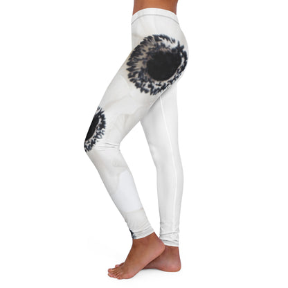 Yoga Leggins: Watercolor Black and White Anemone Carmel